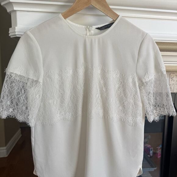 Zara woman White T Shirt Lace Panels Size Small - Picture 3 of 6
